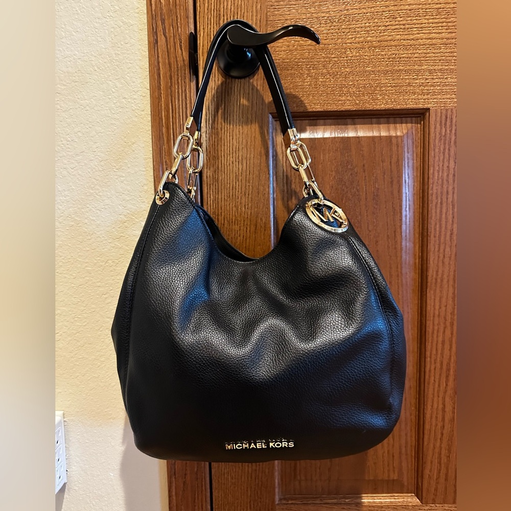 Michael Kors Lillie Large Pebbled Leather Shoulder Bag with Gold Details